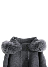 Gray Wool Coat with Faux Fur Hood