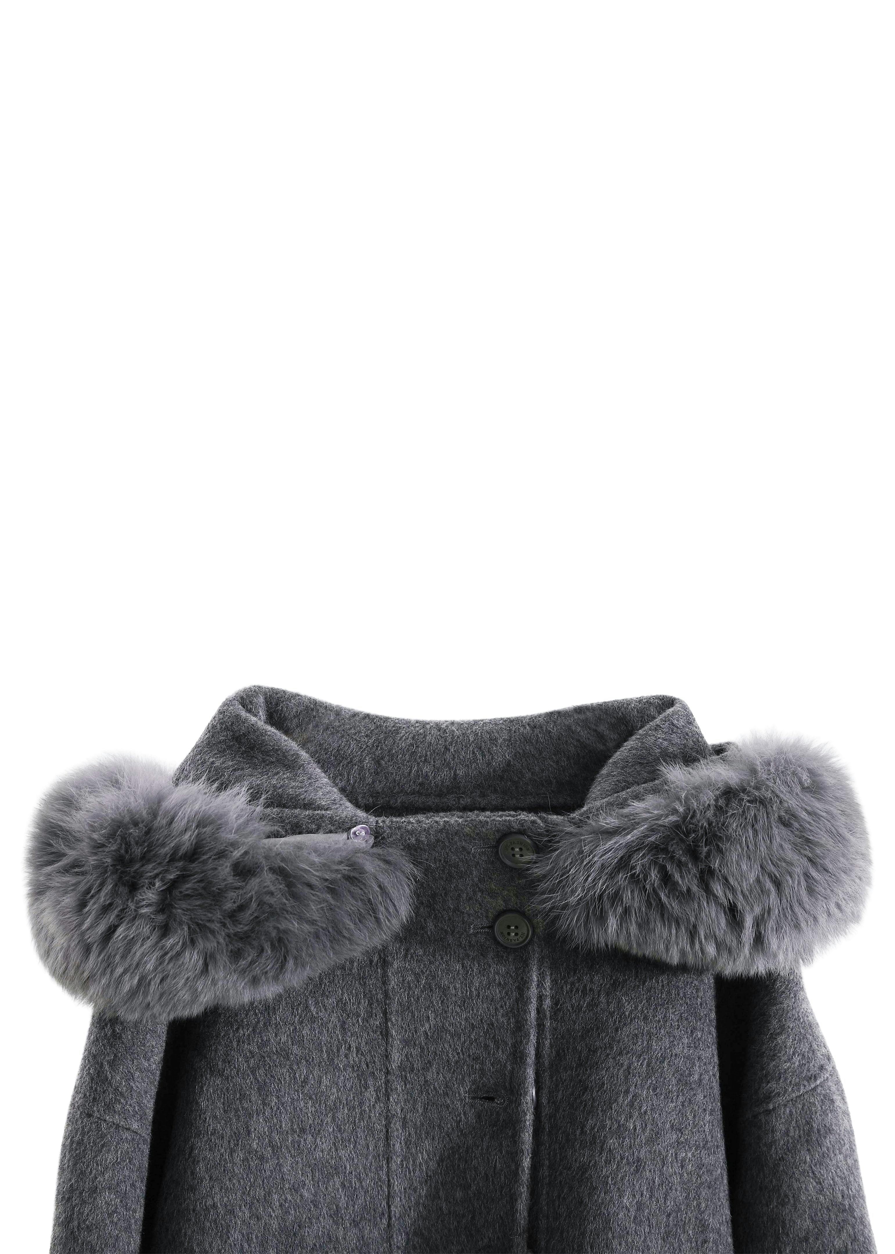 Gray Wool Coat with Faux Fur Hood