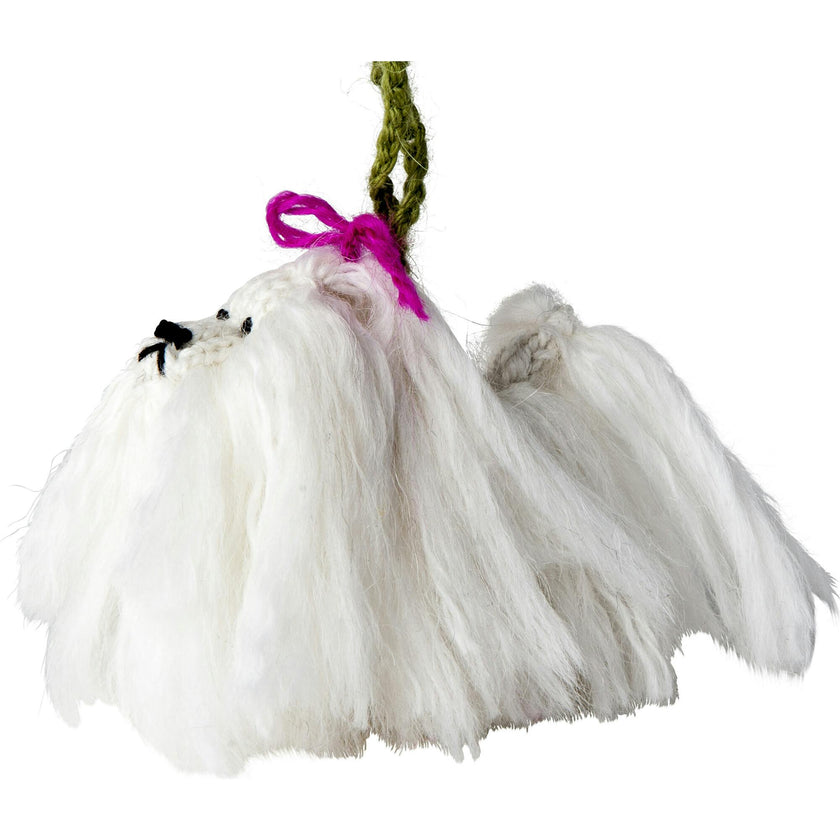 Maltese Dog Hand Knit Christmas Ornament