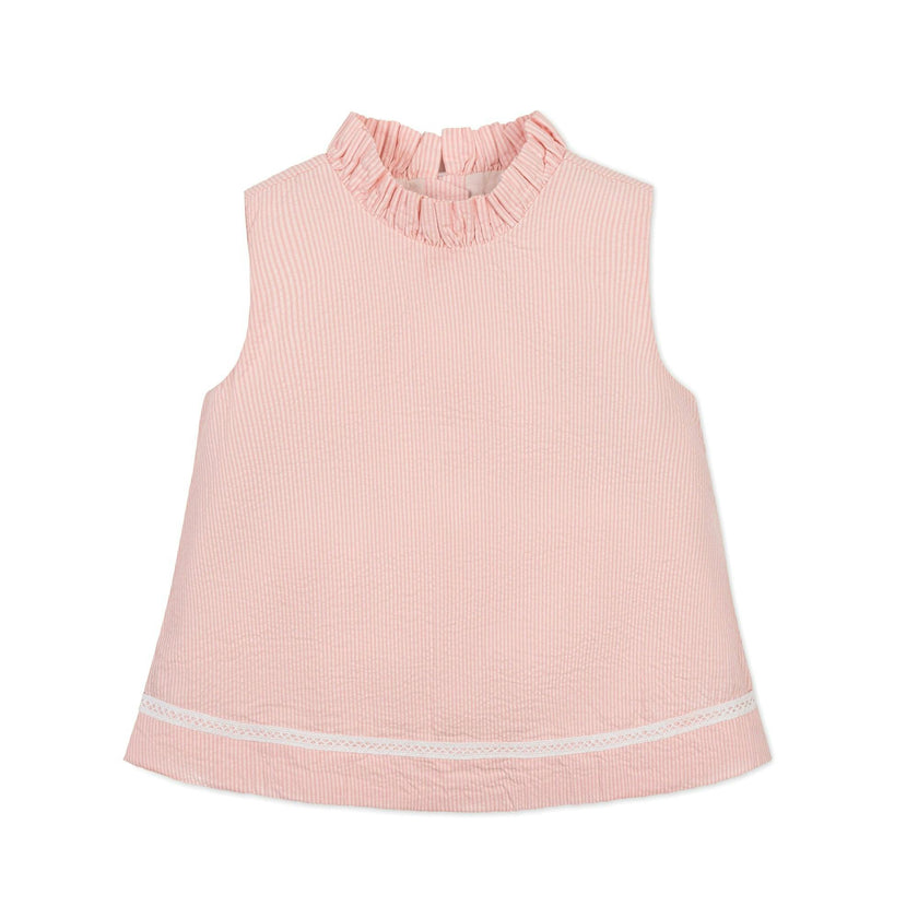 Organic Ruffle Neck Seersucker Top
