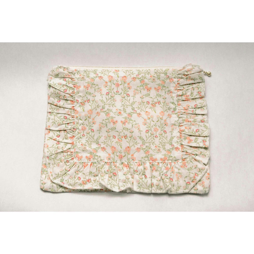 Apricot Meadow Timeless Floral Ruffle Zipper Pouch Lilac Vine Scroll