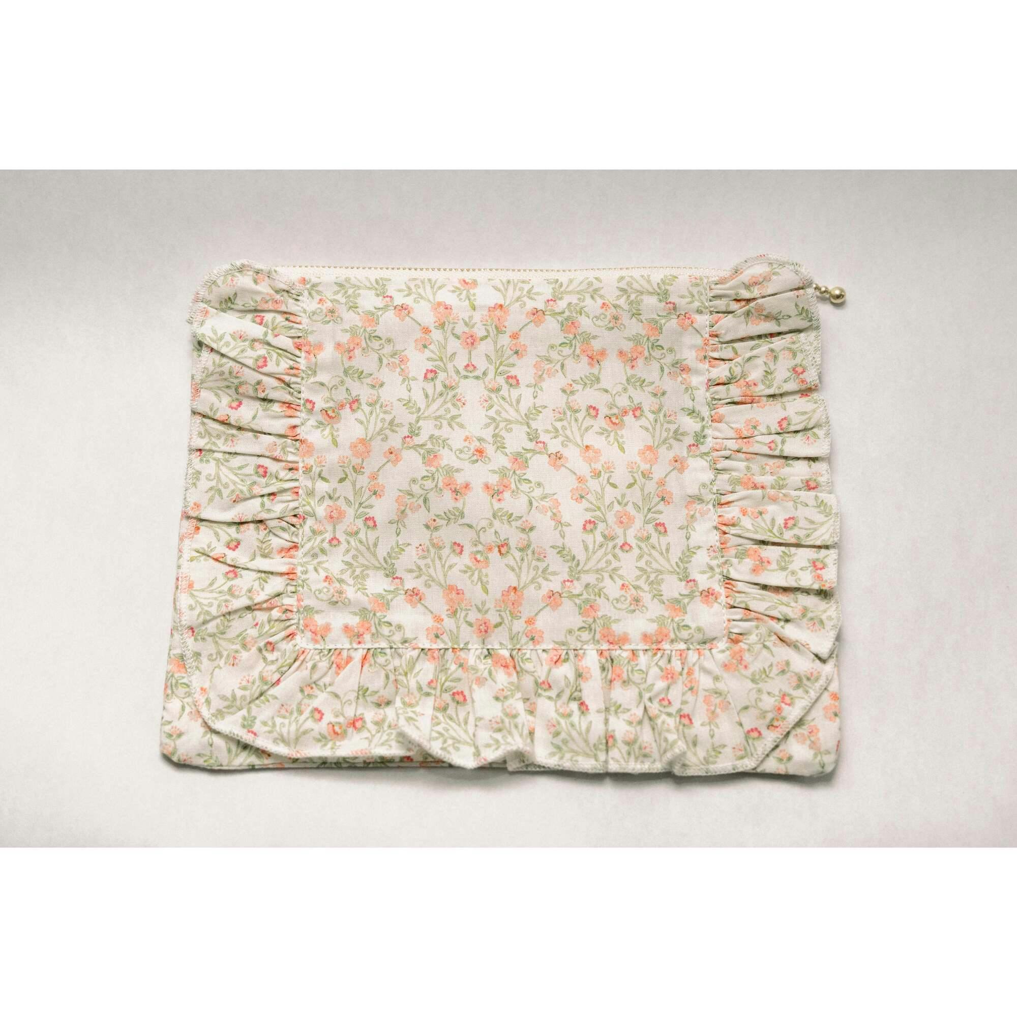 Apricot Meadow Timeless Floral Ruffle Zipper Pouch Lilac Vine Scroll