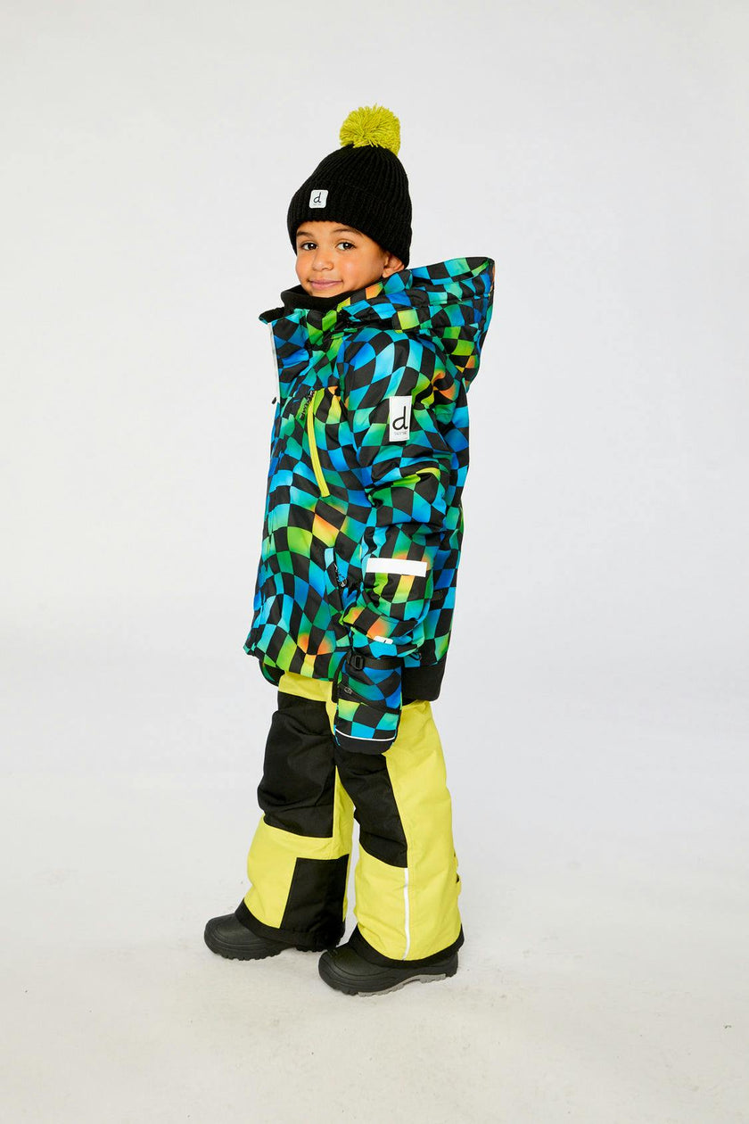 Two Piece Play Snowsuit Green Yellow And Blue Checkerboard With Yellow Pants