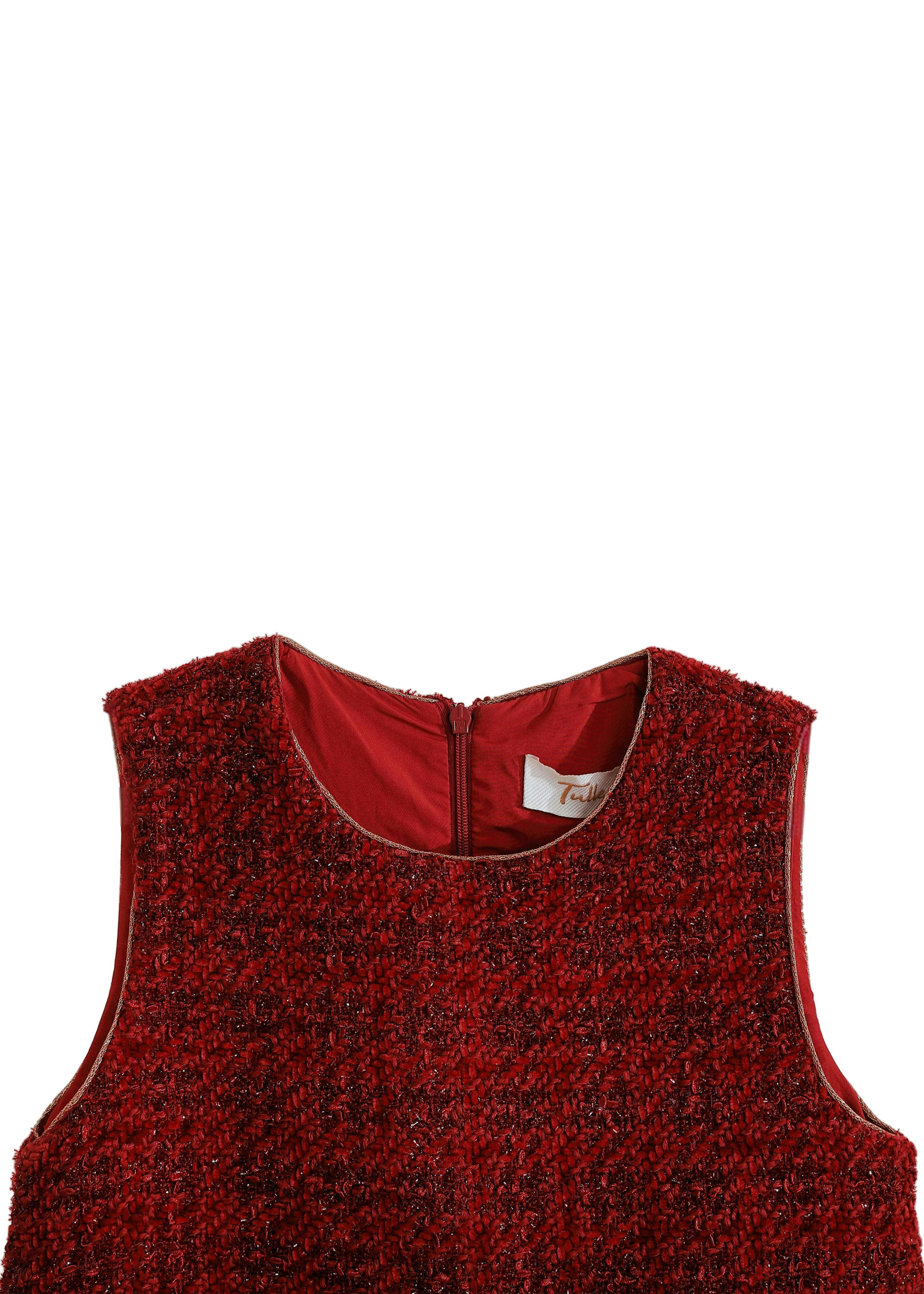 Red Tweed & Tulle Ruffle Dress