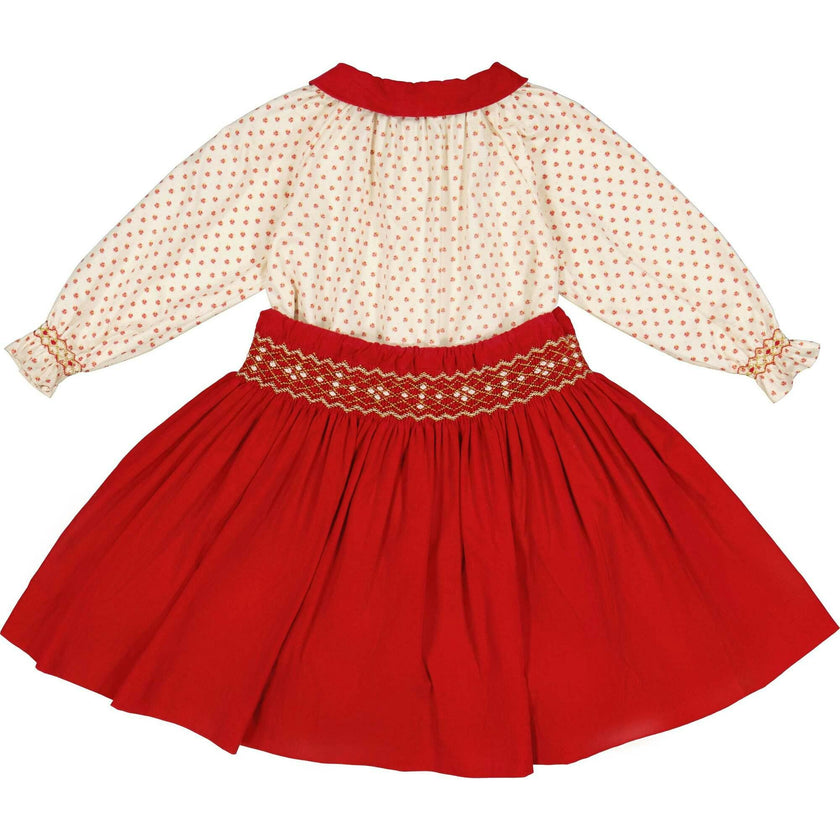 Marie Red Smocked Skirt & Blouse