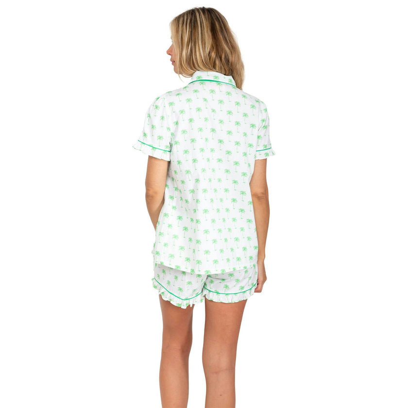 Women's Green Palm Tree Short PJ Set - Organic Cotton Poplin