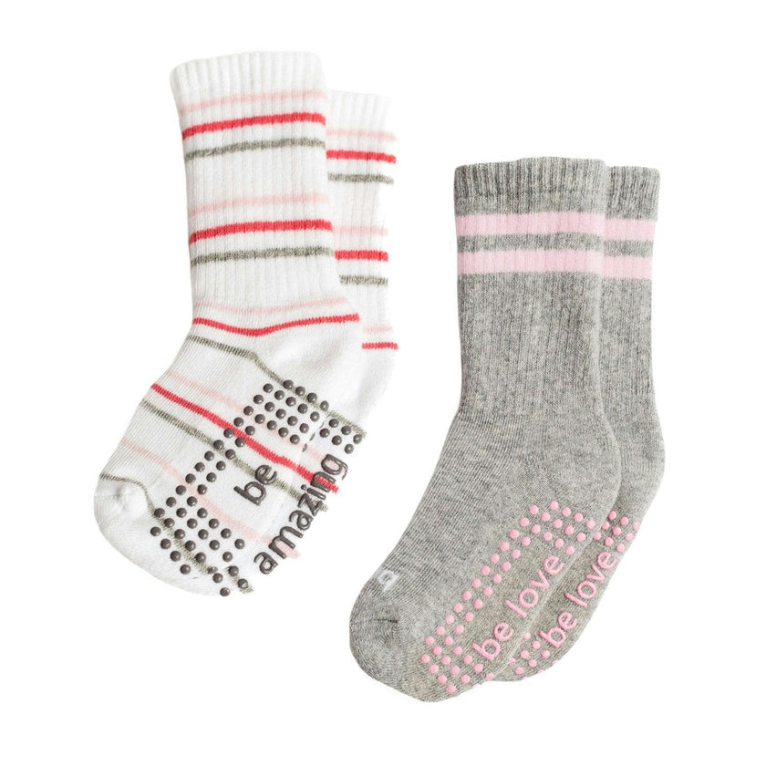 Girls 2 Pack Grip Crew Socks 2T-4T (Gia)