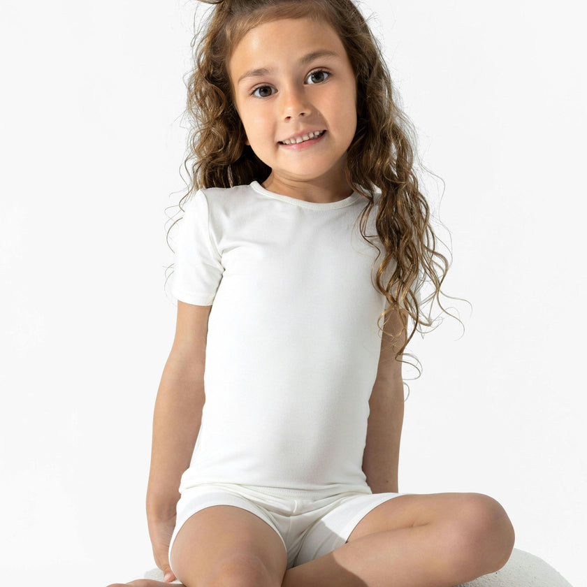 Milk White Bamboo Kids Pajama Short Set