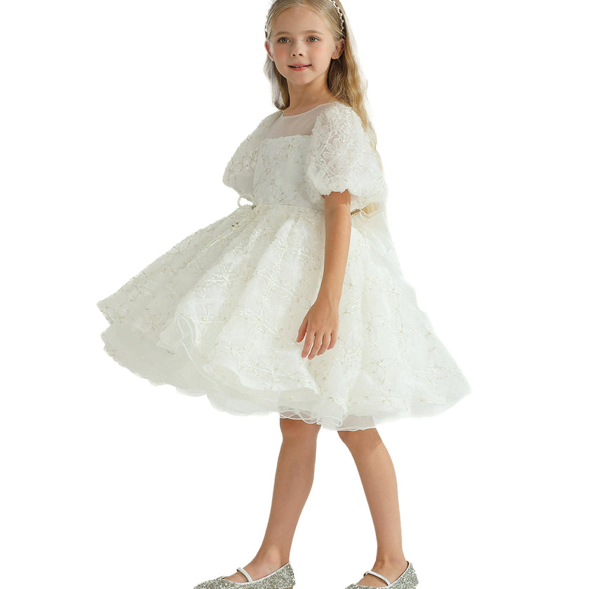 White Laced Tulle Flower Wynfair Dress