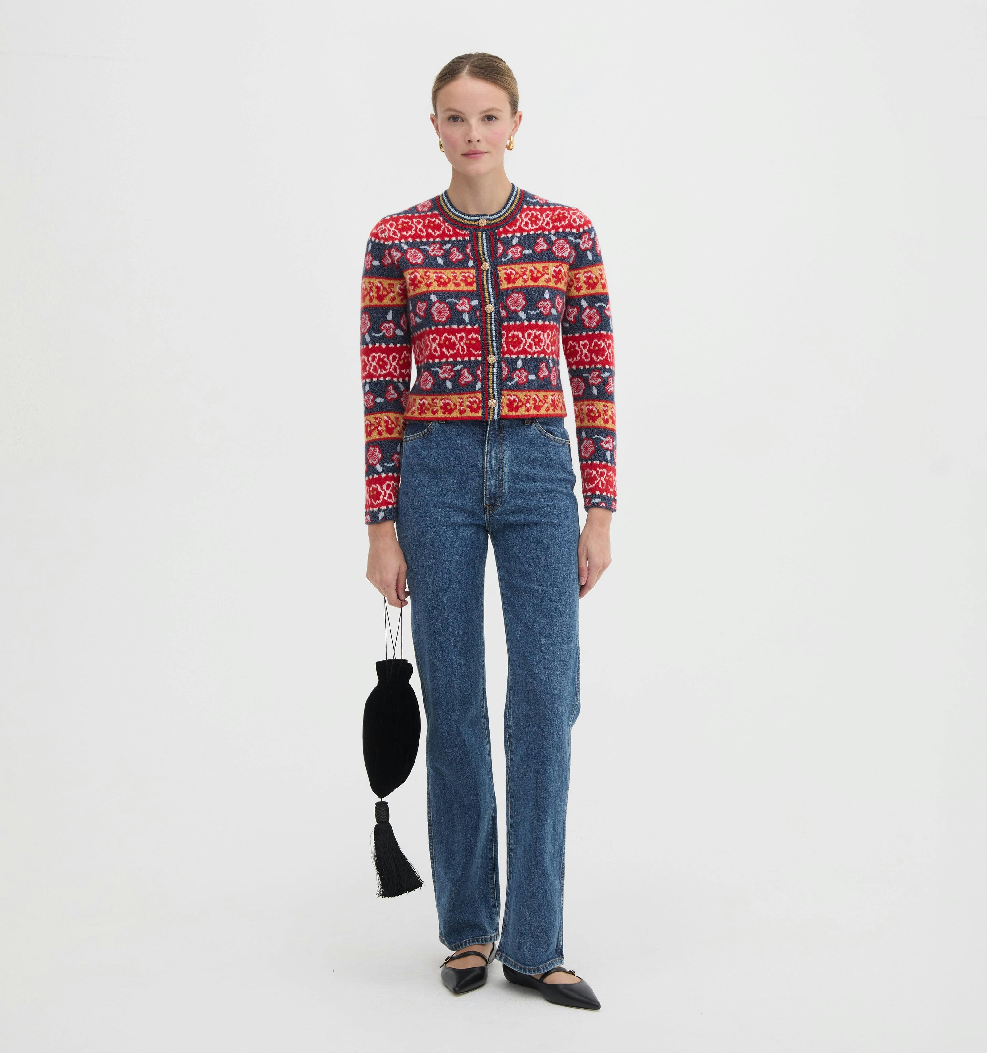 The Sonnet Cardigan - Lech Floral Stripe Red
