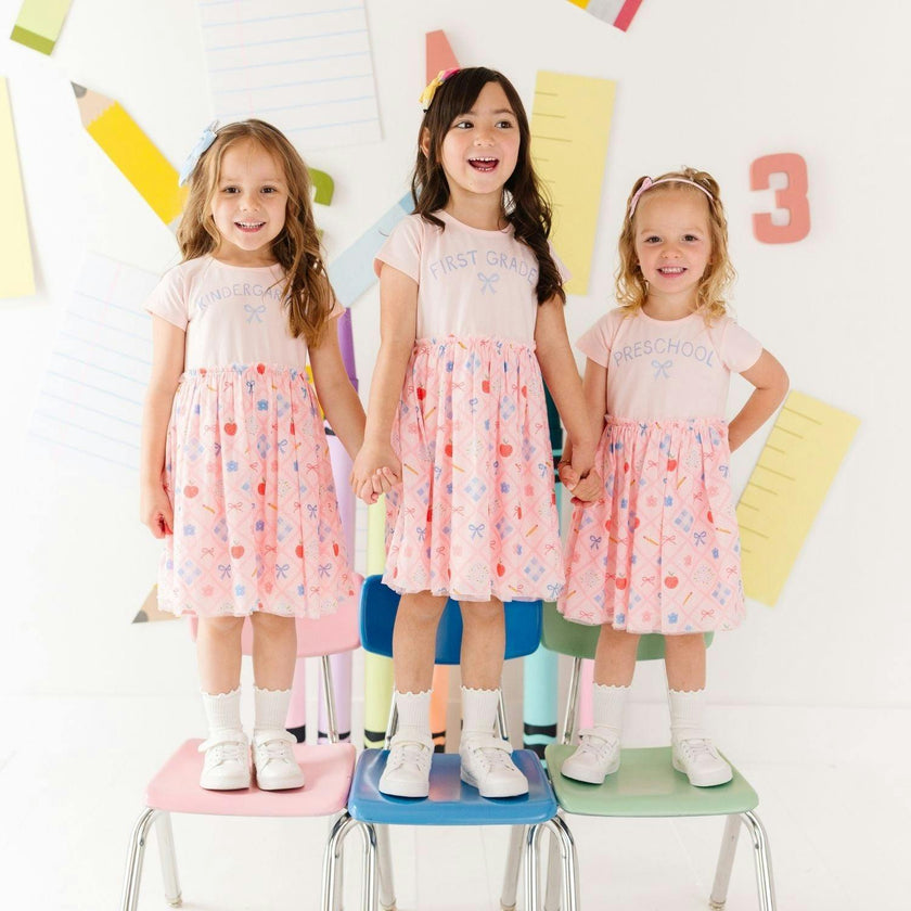 Back To School Trellis Preschool Short Sleeve Tutu Dress