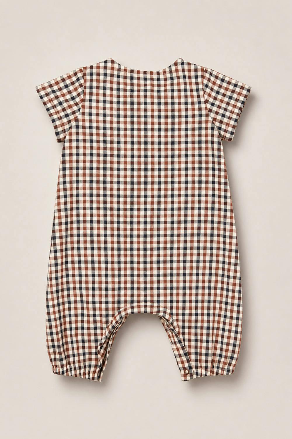 Baby Boy Trevor Romper in Chestnut Gingham
