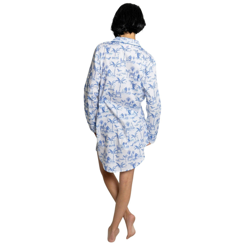 Women's Skydog Toile Blue Night Shirt - Organic Cotton Poplin