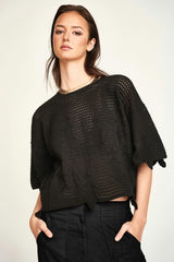 Lokaro Pointelle Top in Black