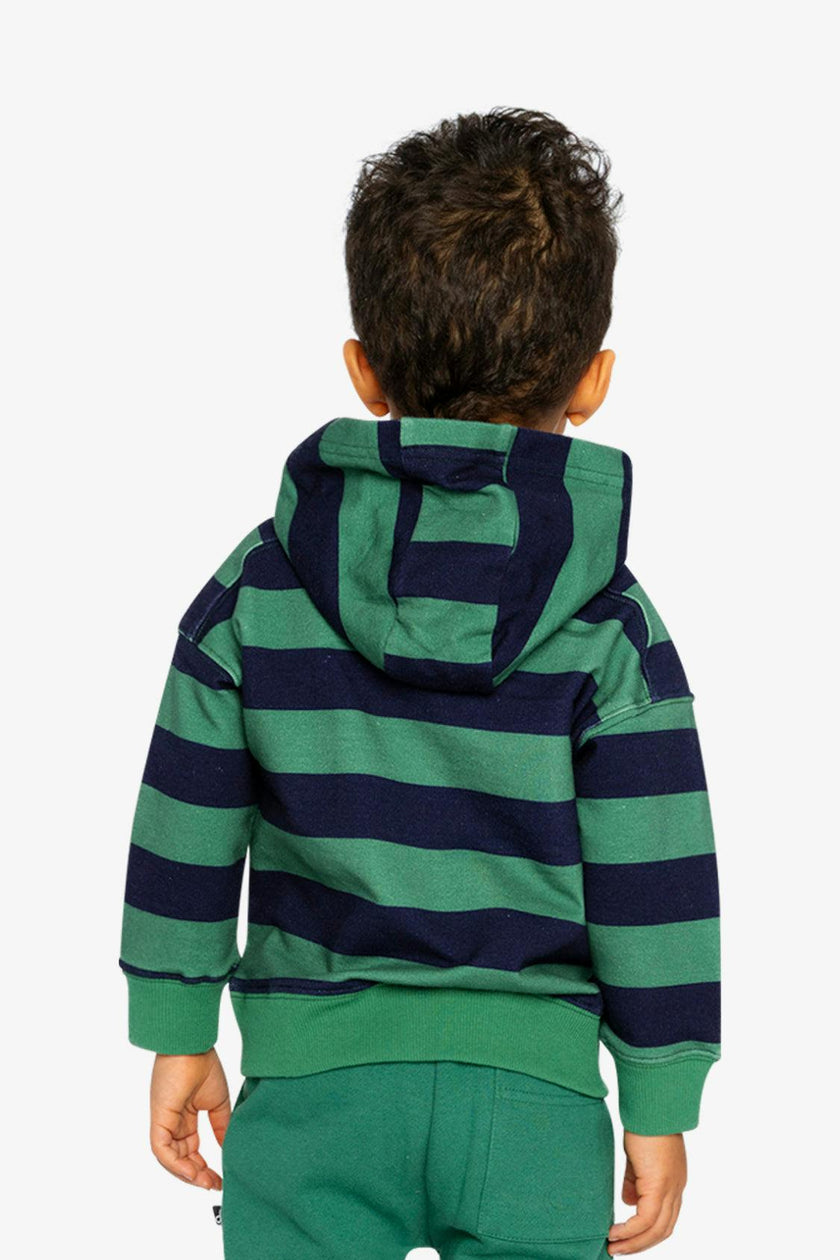 Fleece Hoodie with Applique Blue Striped Green