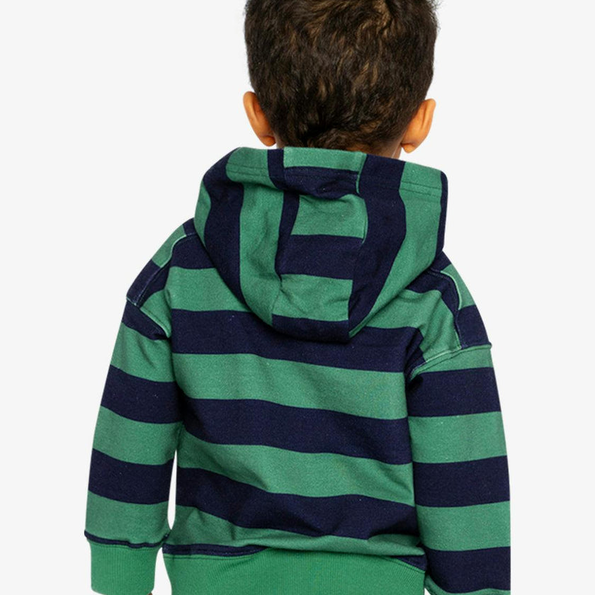 Baby Fleece Hoodie with Appliqué Blue Striped Green