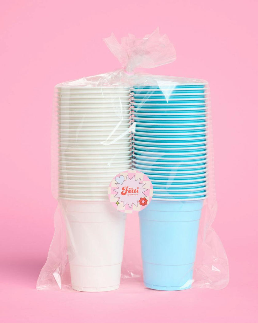 Blue + White Cups - 50 matte 16 oz cups