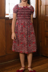 Mini Sunday Best Dress in Garnet Ribboned Garden