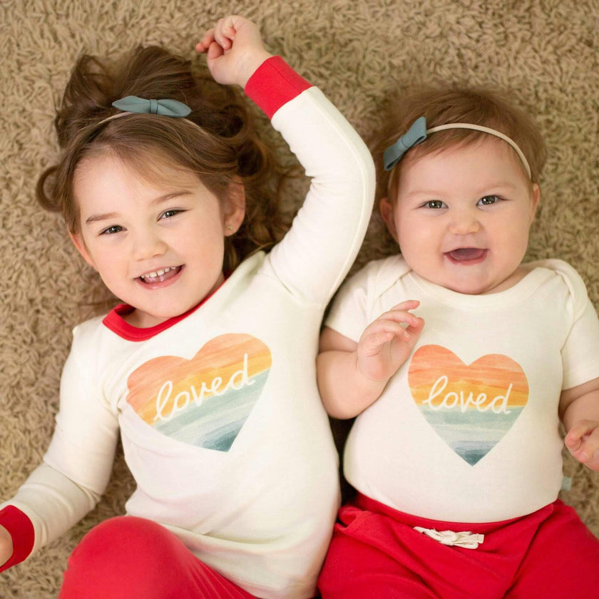 graphic bodysuit | loved rainbow heart