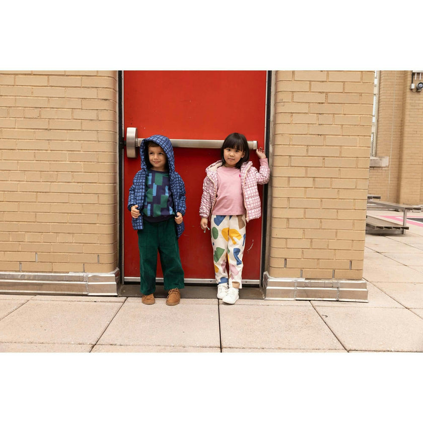 Recycled Polyester Blue Grid Lightweight Puffer