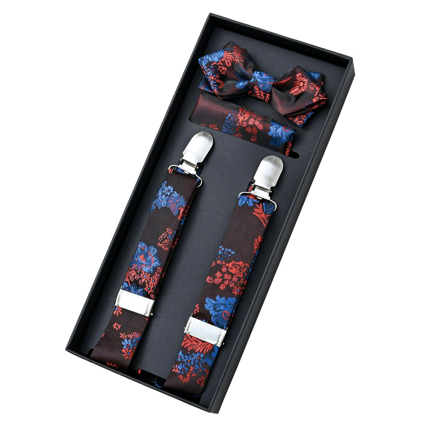 Burgundy Floral Suspender Set