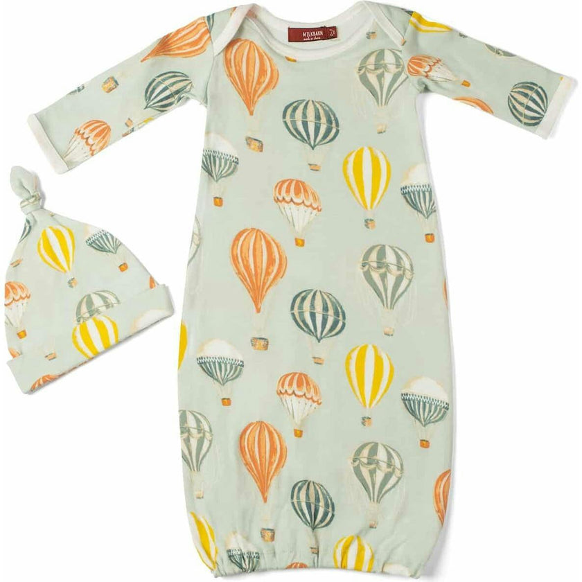 Vintage Balloons Organic Cotton Newborn Gown & Hat Set