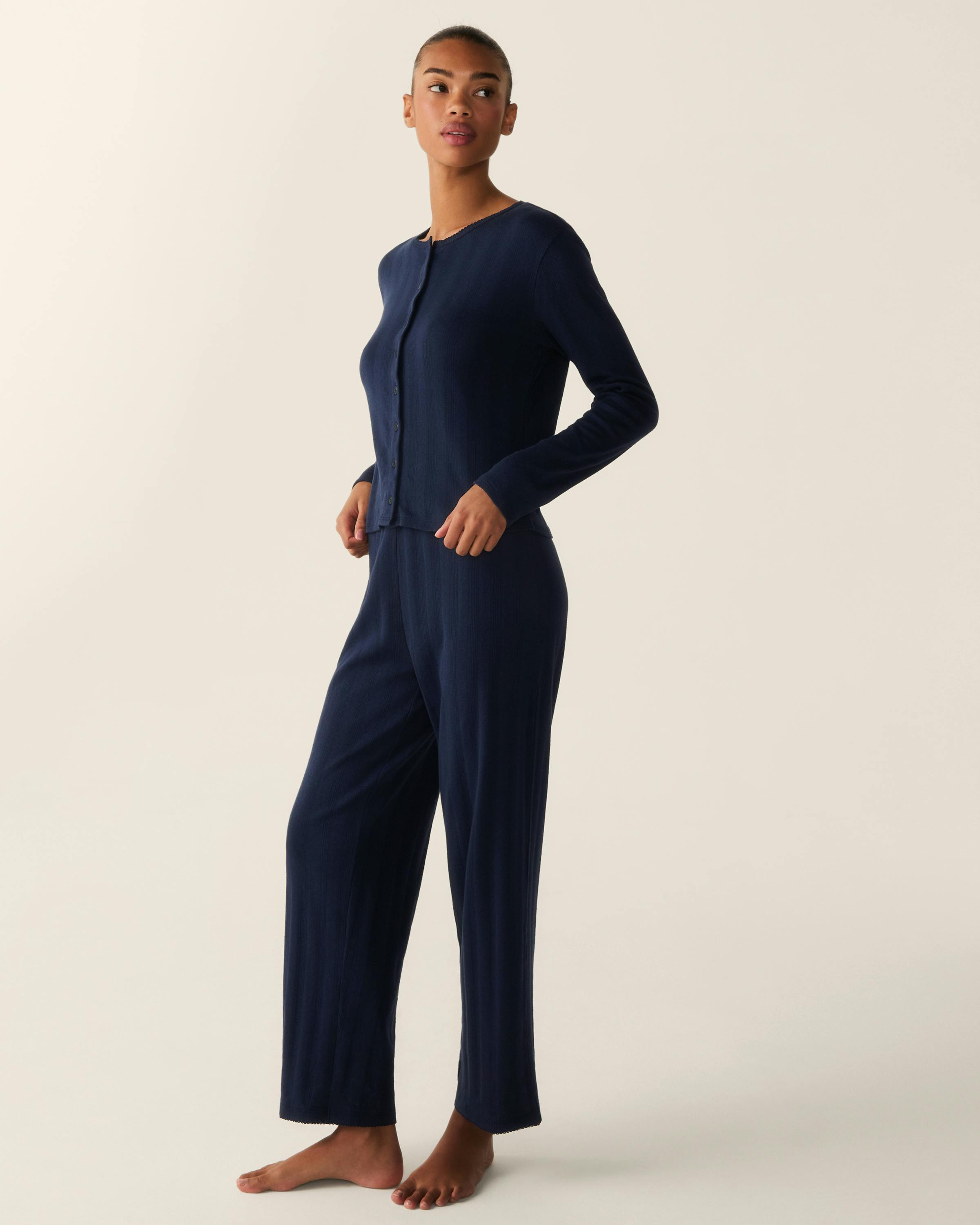 Women's Pointelle Cardigan in Navy
