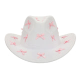Packed Party Howdy Darling Pink Bow Cowboy Hat - White Felt Cattleman's Crease Cowgirl Hat with Pink Satin Ribbon Bows, One Size Fits All