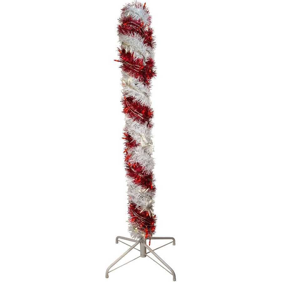 4-Foot Pre-Lit Red and White LED Tinsel Candy Cane