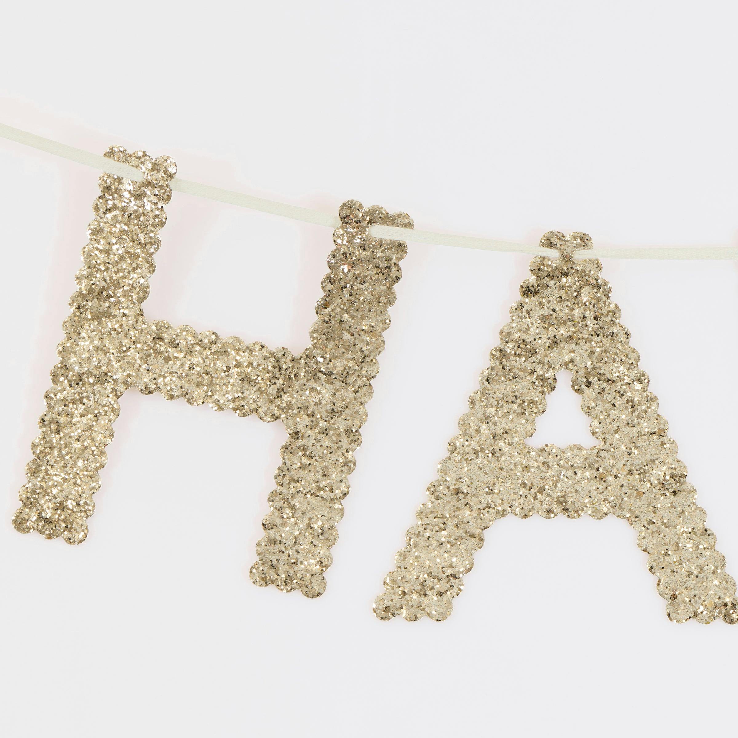 Gold Glitter Fabric Happy Birthday Garland