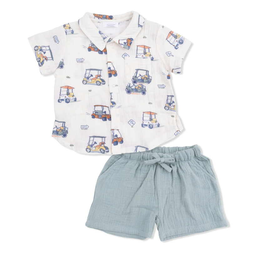 Zooming Golf Carts - Polo Button Up with Casual Short