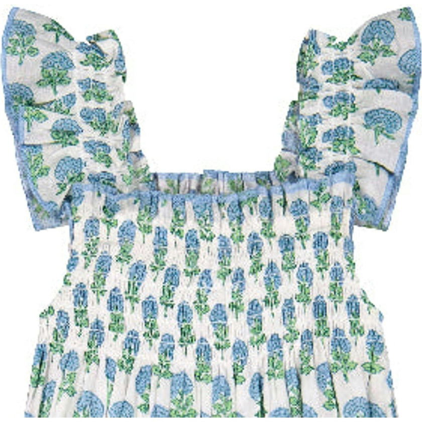 Mini Paloma Girl's Dress Aqua Floral Block Print, Multi