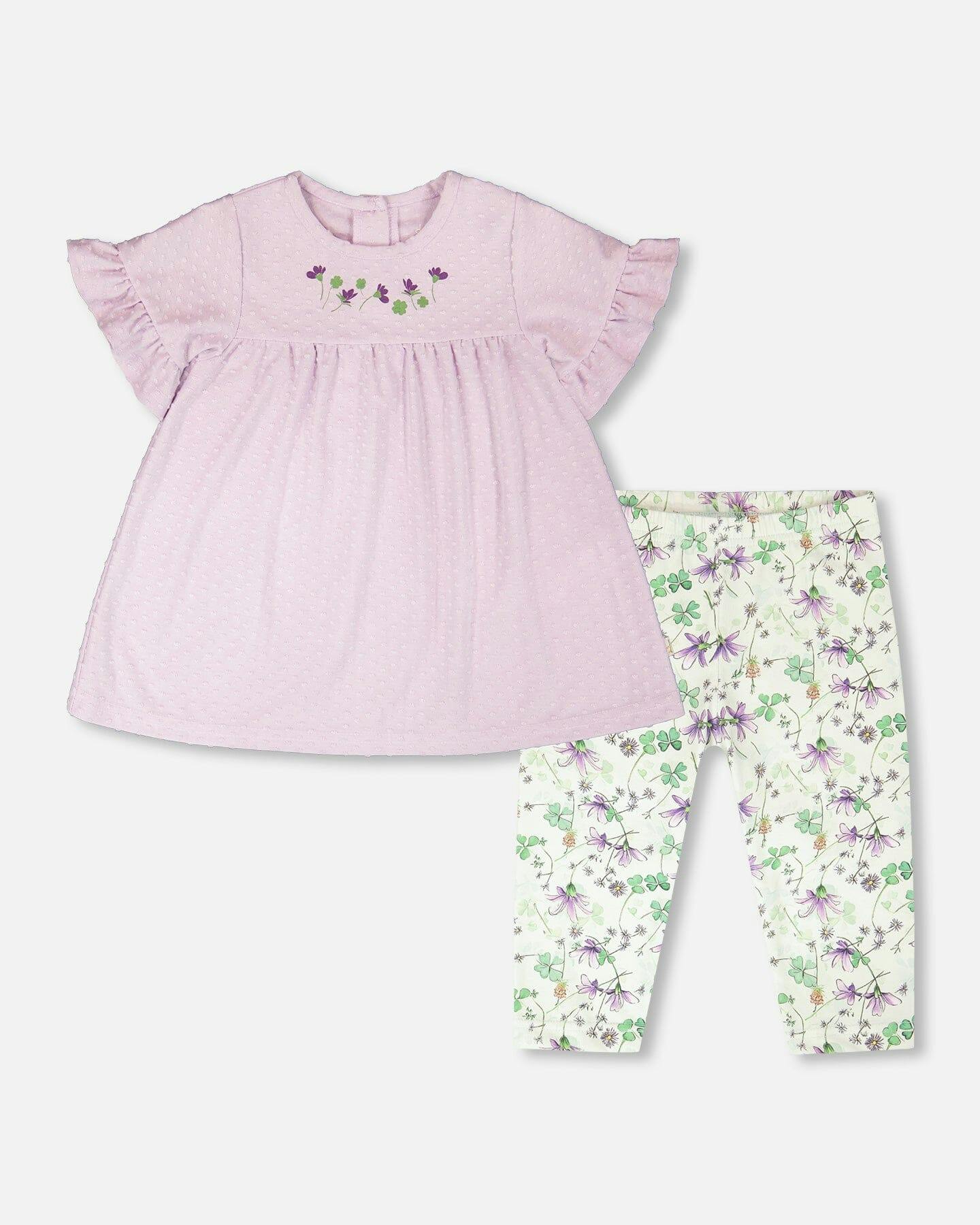 Jersey Tunic And Cotton Capri Set Lavender And Green Printed Flowers