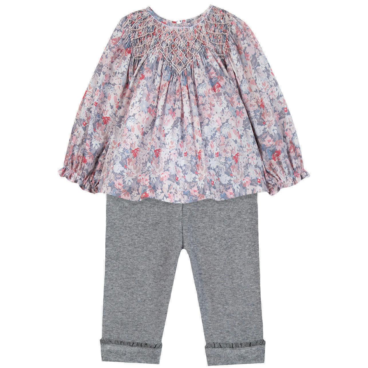 TARTINE ET CHOCOLAT Liberty Blouse Baby Set - Gris Moyen Chiné