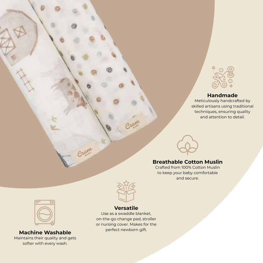 Charlie 2-pc. Farmhouse Tractor/Dot Muslin Swaddle Set