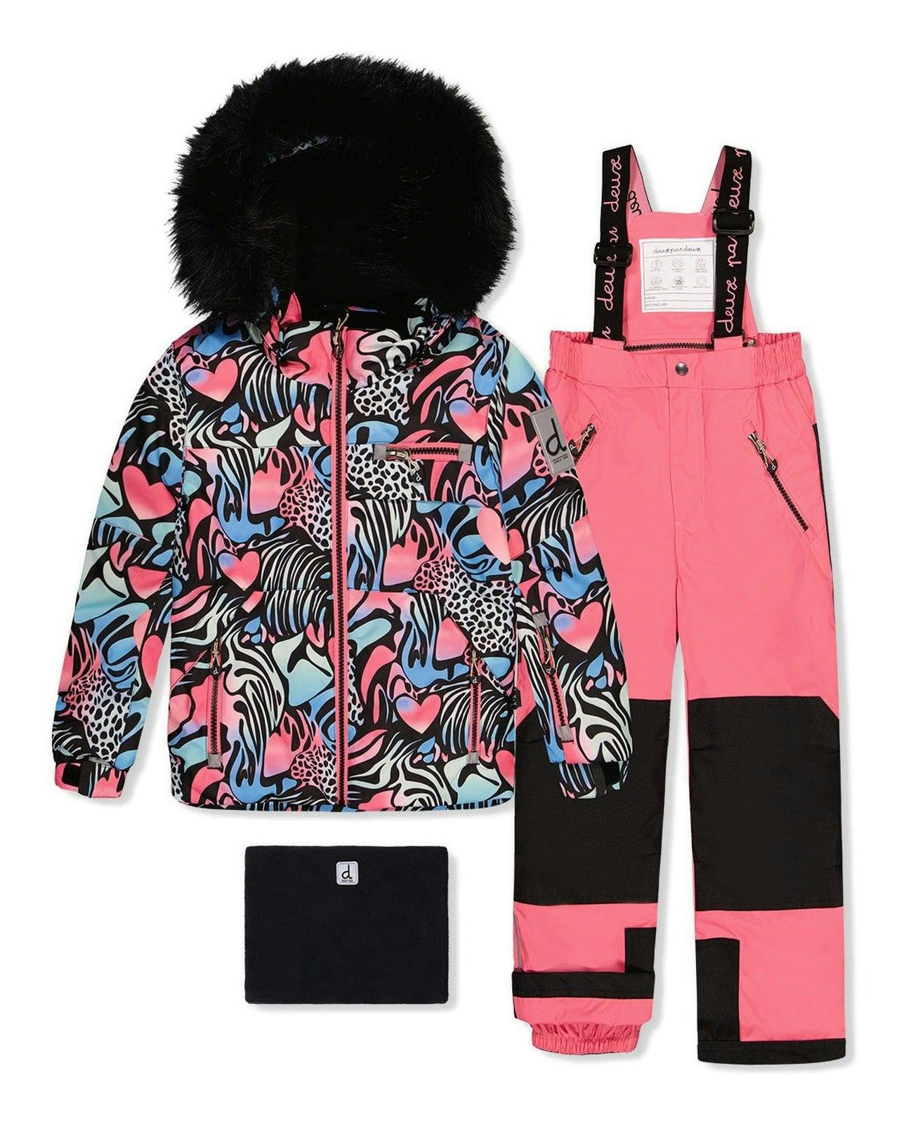 Two Piece Play Snowsuit Black Zebra Print With Pink Pants