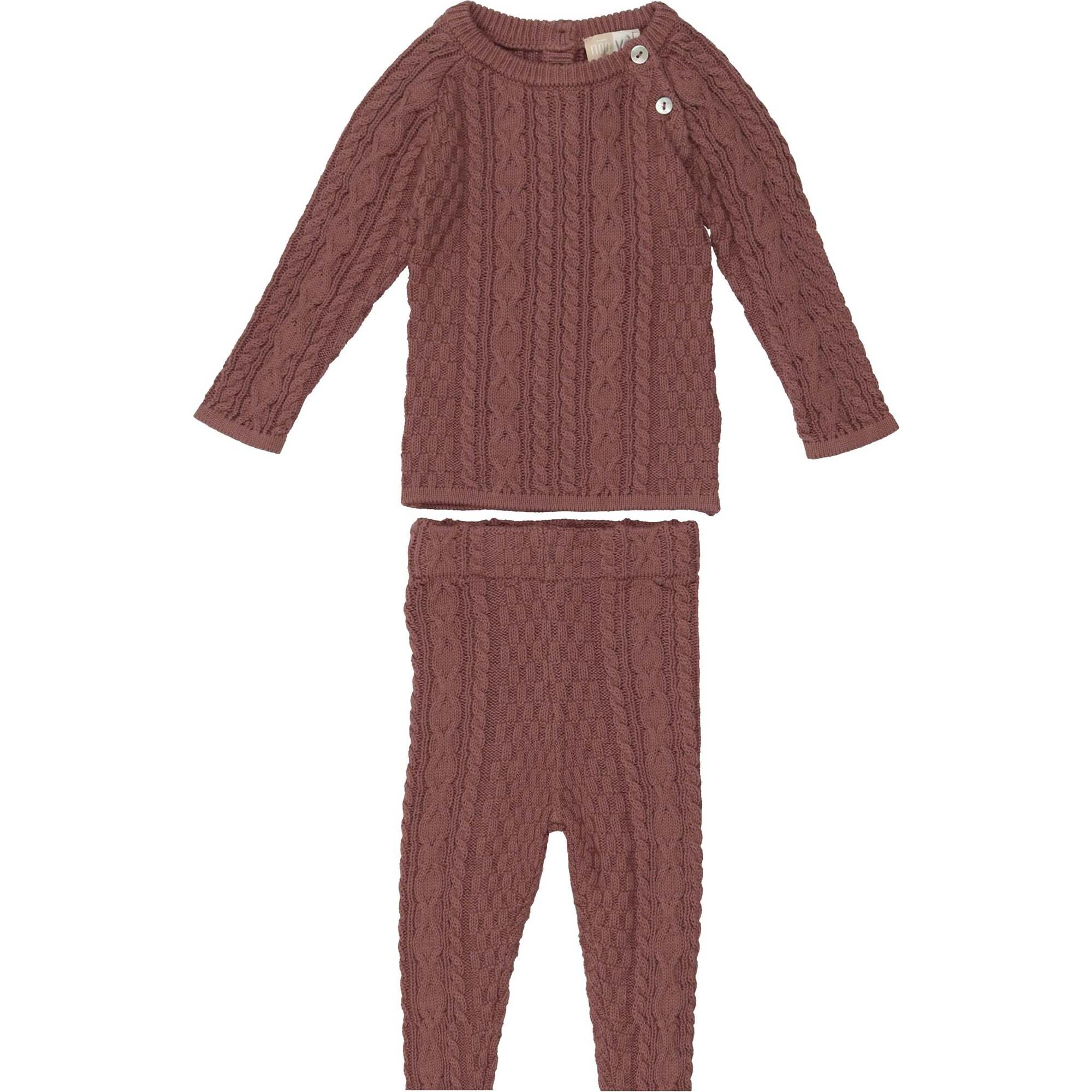 Multi Knit Shoulder Snap Long Sleeve Sweater & Pant 2-Piece Set, Red