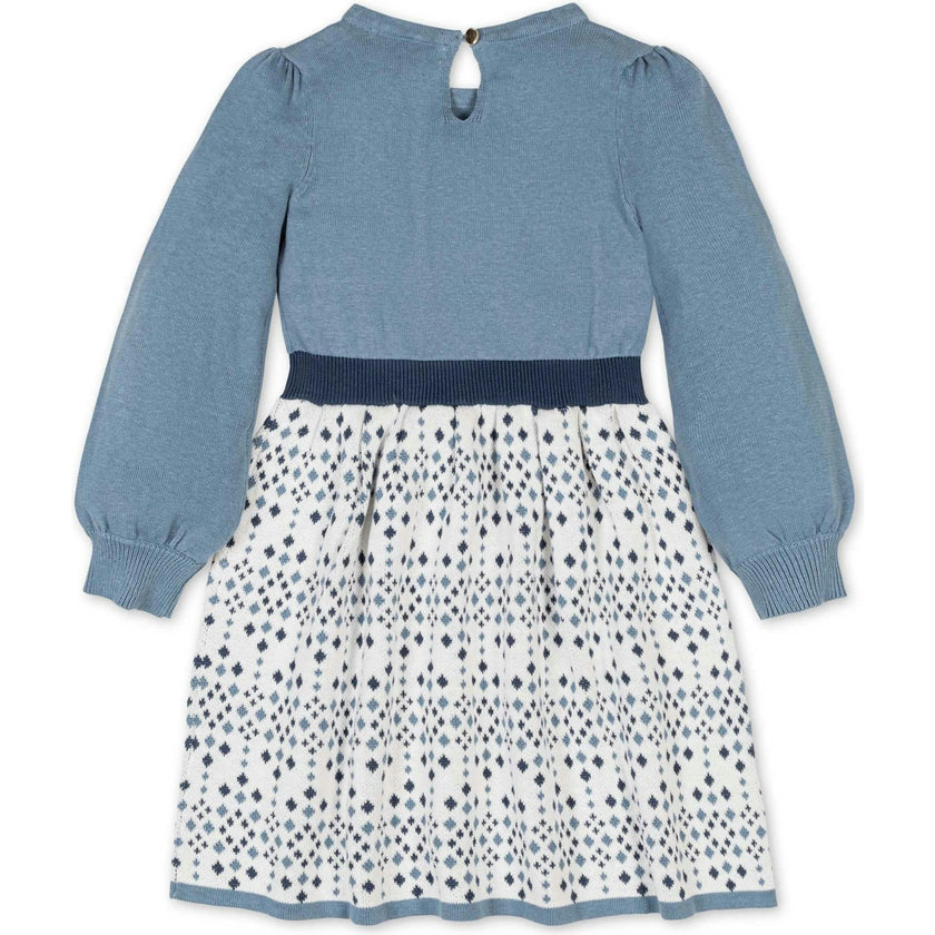 Organic Long Sleeve Skater Sweater Dress with Bow, Blue