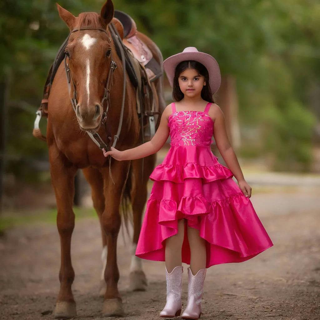Wildflower Cowgirl Hot Pink Ruffle Birthday Dress for Girls