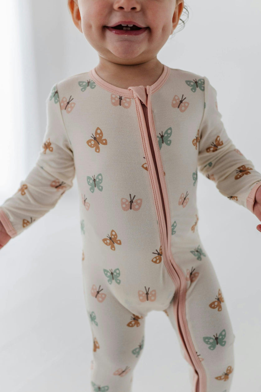 Baby Girl Footie Romper in Pastel Butterflies