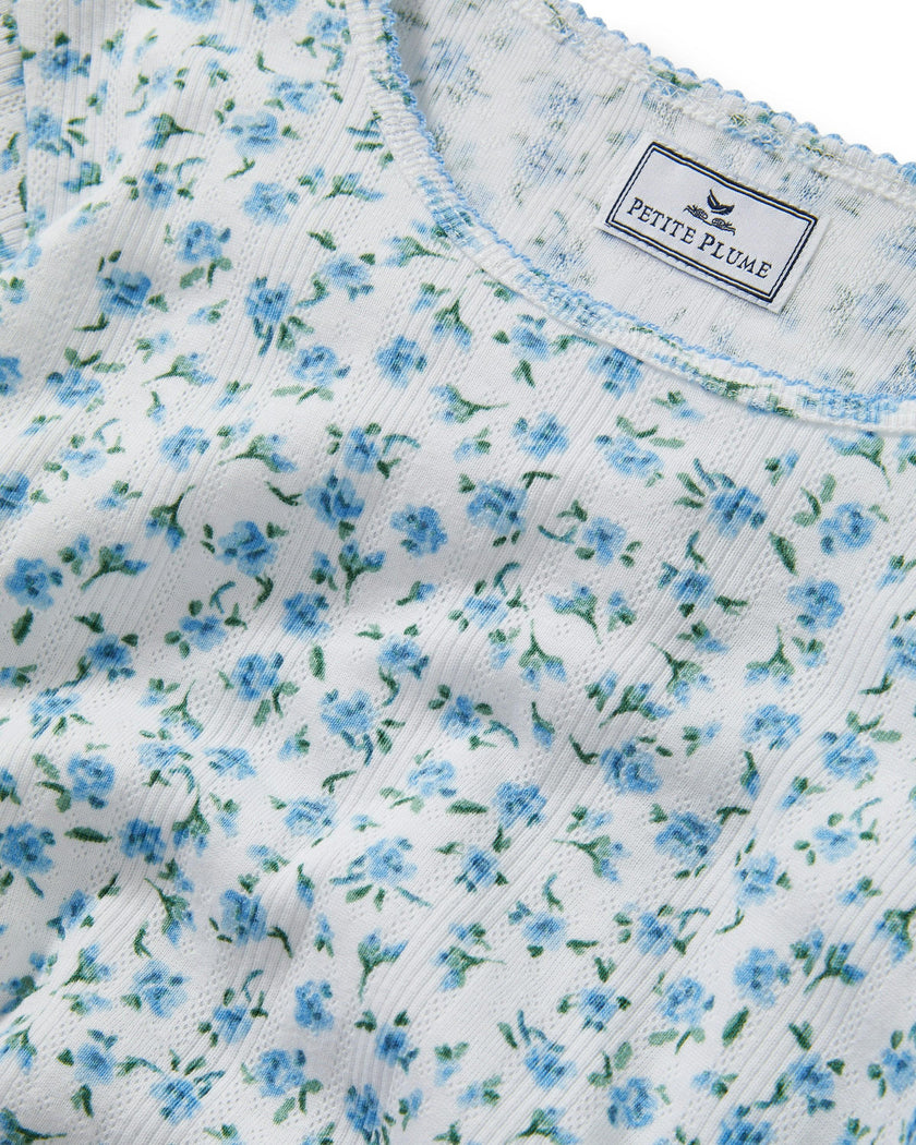 Women's Pointelle T-Shirt in Blue Floral