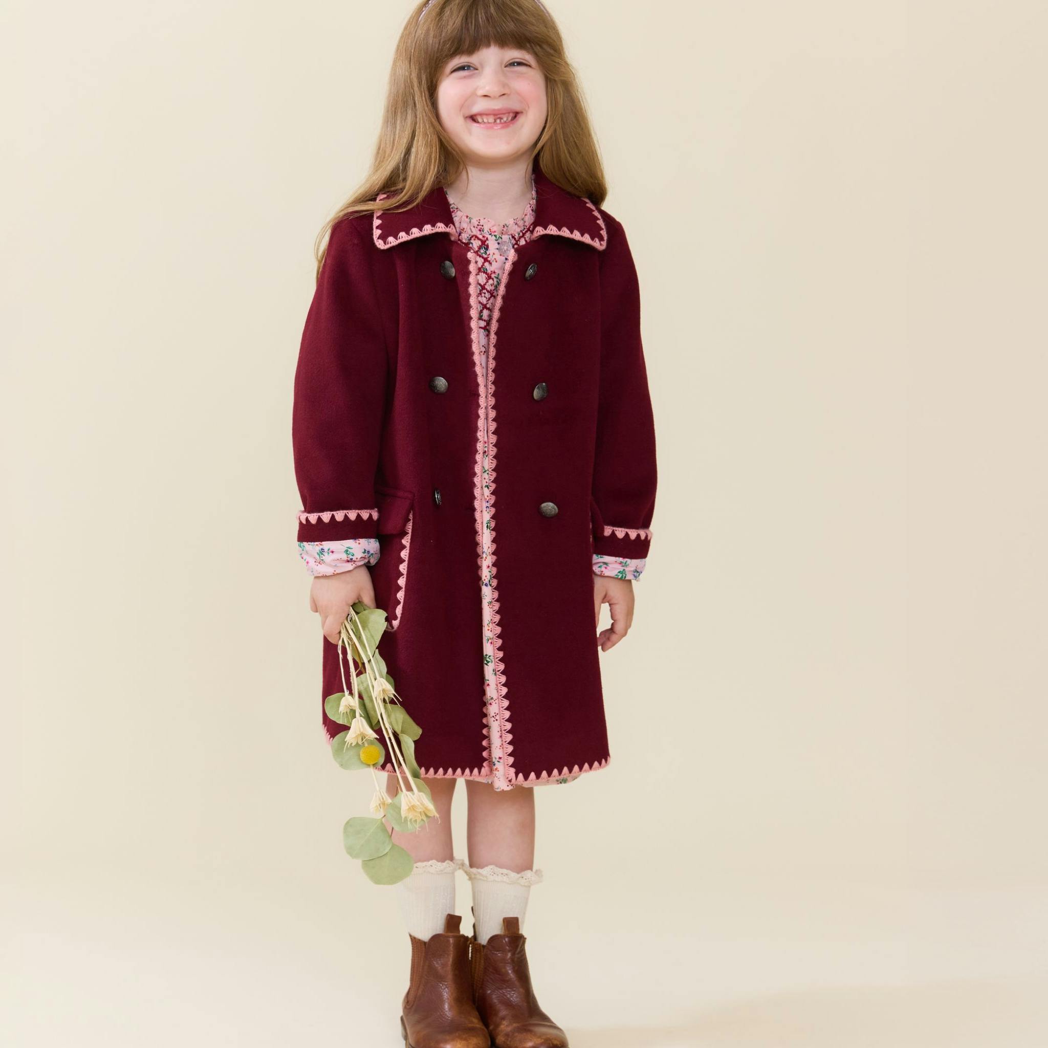 Girls Beck Peacoat - Burgundy