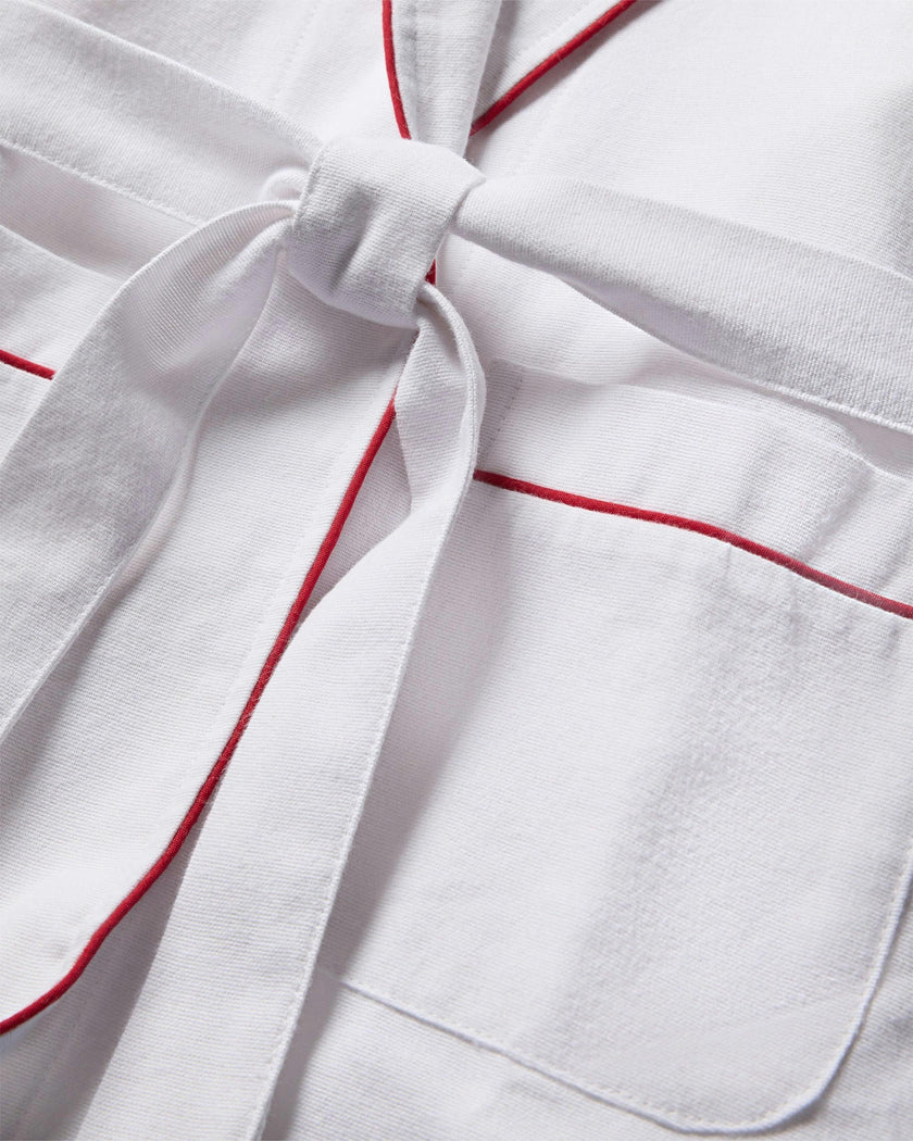 Kid's Flannel Robe in White with Red Piping