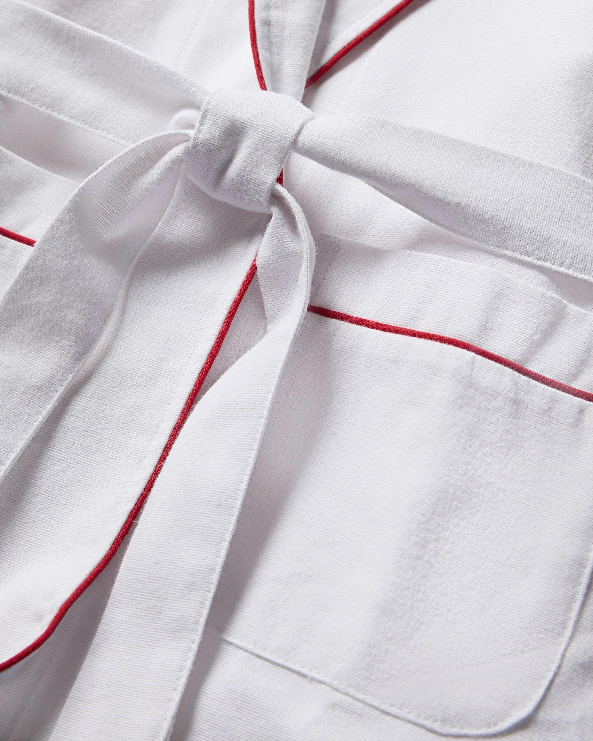Kid's Flannel Robe in White with Red Piping