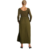 Maeve Round Neck Long Sleeve 4-Way Stretch Maternity Dress, Green
