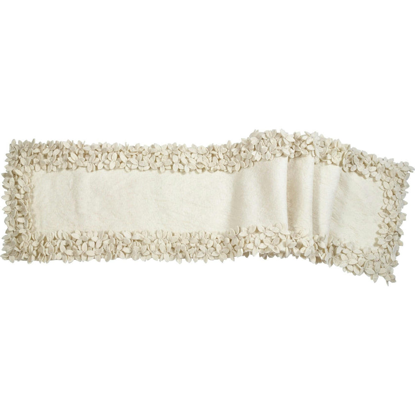 Hand Felted Wool Floral Border Table Runner Cream, 16" x 90"