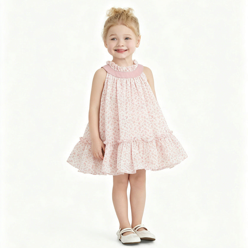 Pink Floral Ruffle Dress