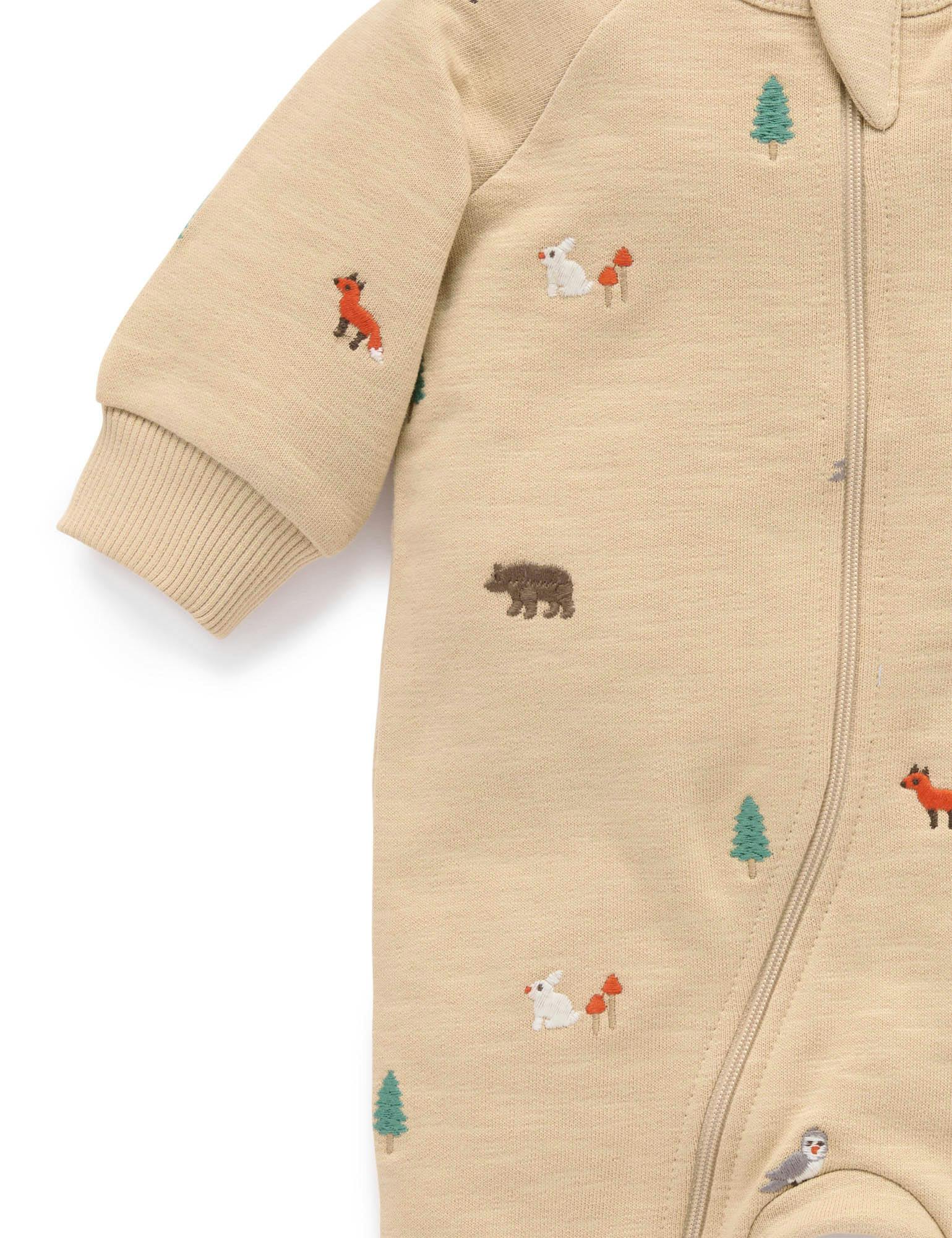 Embroidered Fleece Growsuit Woodland Broderie