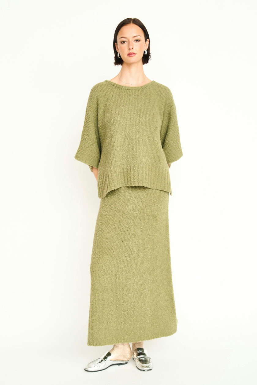 Estes Boucle Knit Skirt in Matcha