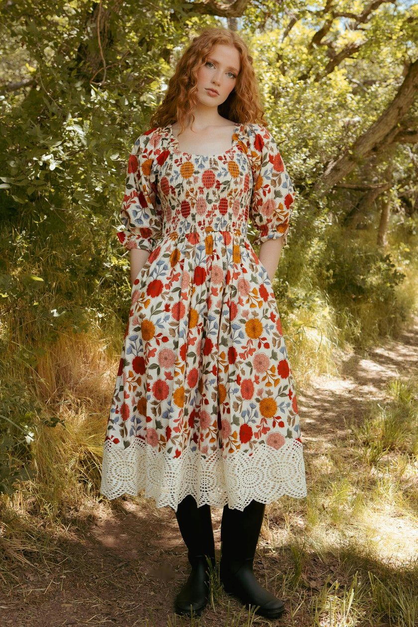 Teagan Dress in Sepia Flower